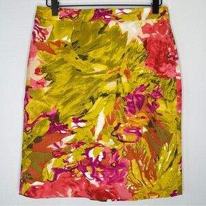 J. Crew Impressionist Floral Abstract Multicolor Pencil Skirt Size 2 Cotton Fun